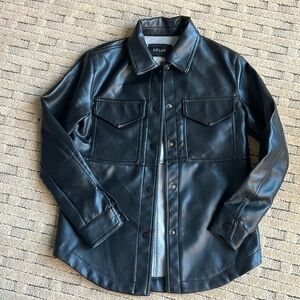 Deluc black faux leather jacket button up